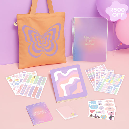 Pinterest Vibes Bundle: A4 Spiral Notebook, Tote Bag, Sticker Book, Multi-purpose A5 Notebook, Pocket Notebooks & Sticker Sheets