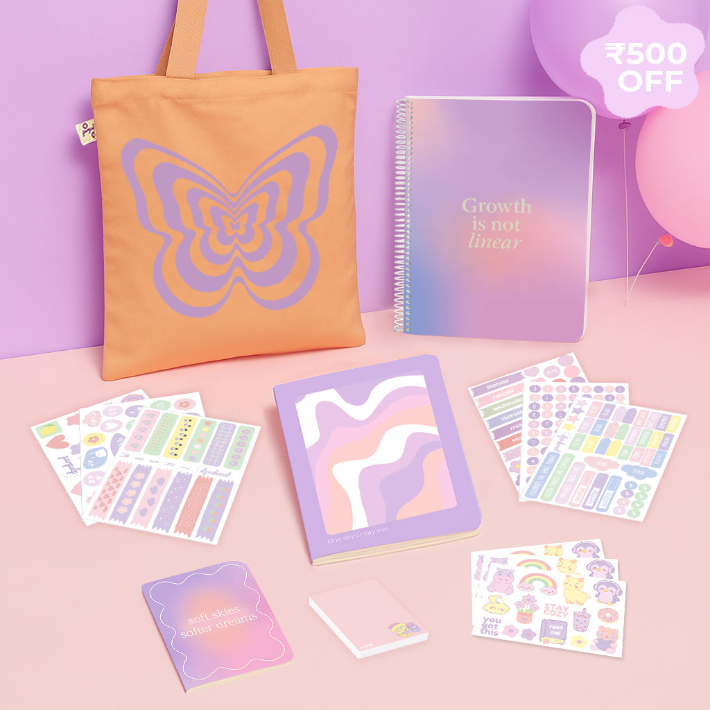 Pinterest Vibes Bundle: A4 Spiral Notebook, Tote Bag, Sticker Book, Multi-purpose A5 Notebook, Pocket Notebooks & Sticker Sheets