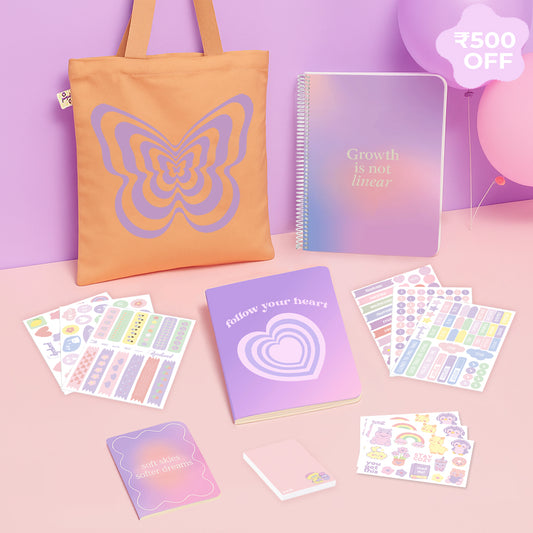 Pinterest Vibes Bundle: A4 Spiral Notebook, Tote Bag, Sticker Book, Multi-purpose A5 Notebook, Pocket Notebooks & Sticker Sheets
