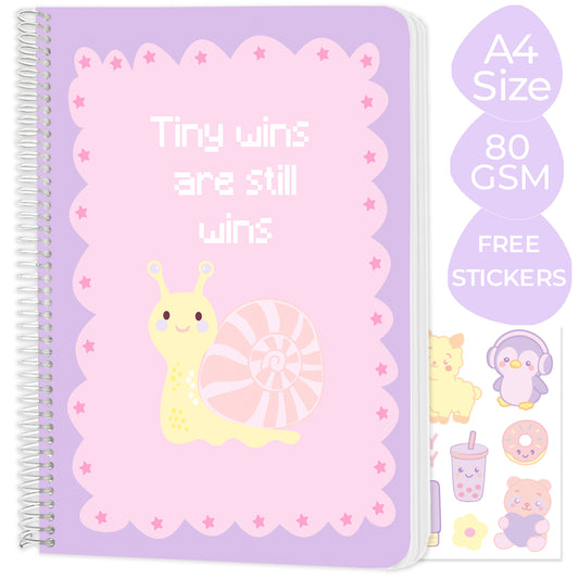 A4 spiral notebook "Tiny Wins Are Still Wins" – 160 Pages, 80 GSM Paper, Softcover (Student Study Notebook)